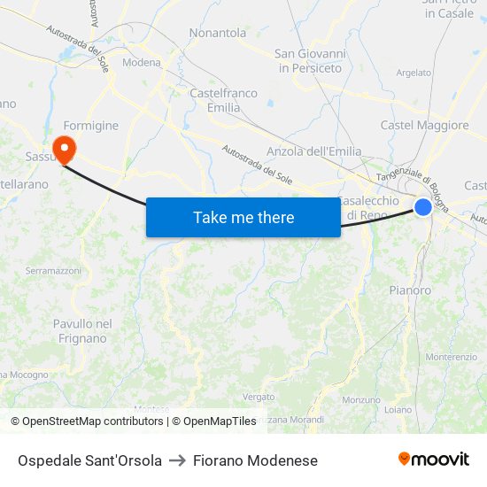 Ospedale Sant'Orsola to Fiorano Modenese map