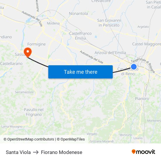 Santa Viola to Fiorano Modenese map