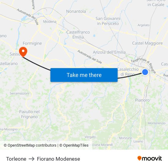 Torleone to Fiorano Modenese map