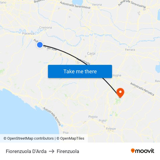 Fiorenzuola D'Arda to Firenzuola map