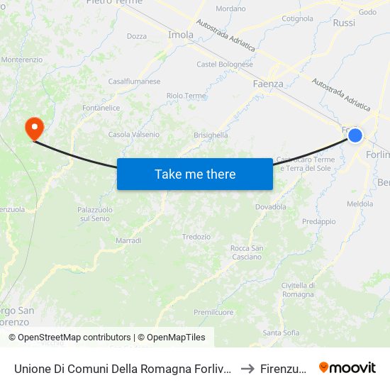 Unione Di Comuni Della Romagna Forlivese to Firenzuola map