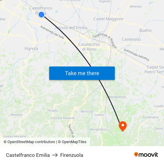 Castelfranco Emilia to Firenzuola map