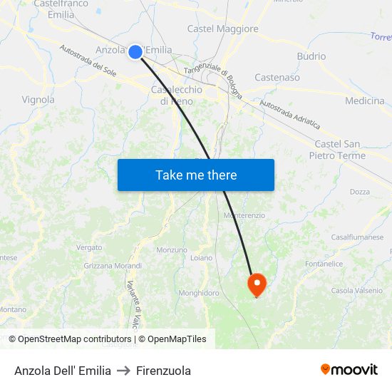 Anzola Dell' Emilia to Firenzuola map
