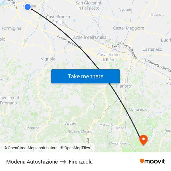 Modena  Autostazione to Firenzuola map