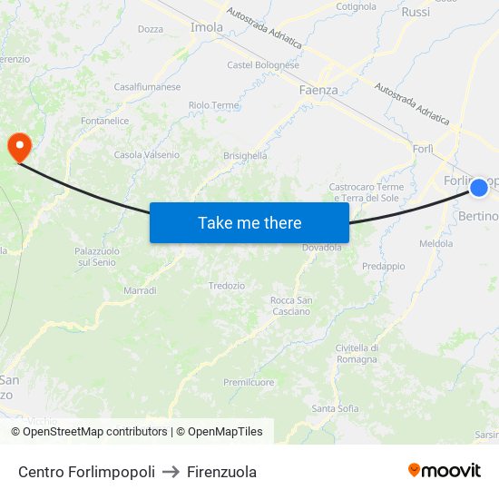 Centro Forlimpopoli to Firenzuola map
