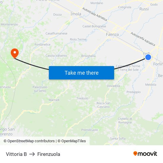 Vittoria B to Firenzuola map