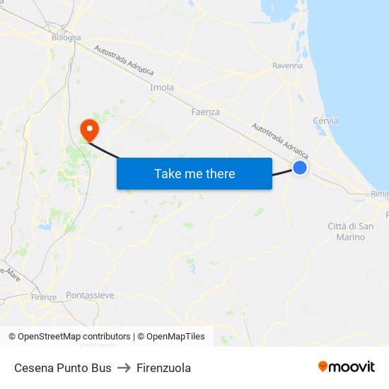 Cesena Punto Bus to Firenzuola map