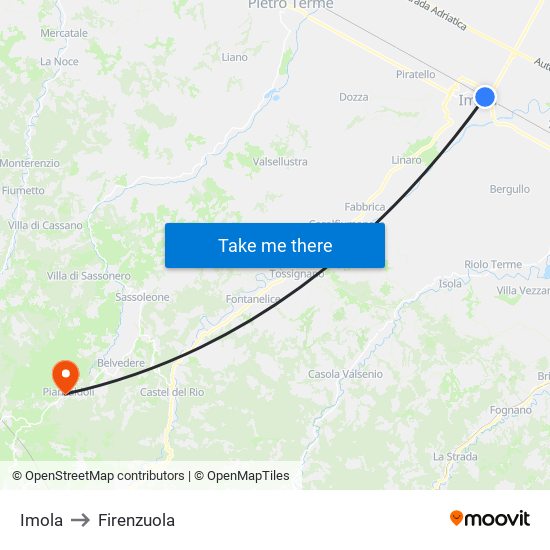 Imola to Firenzuola map