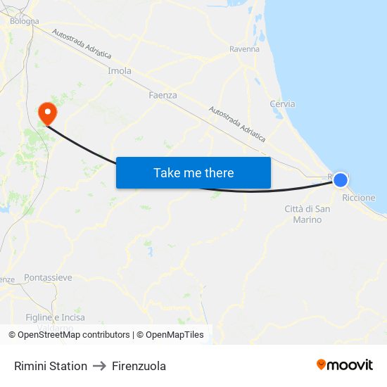 Rimini Station to Firenzuola map