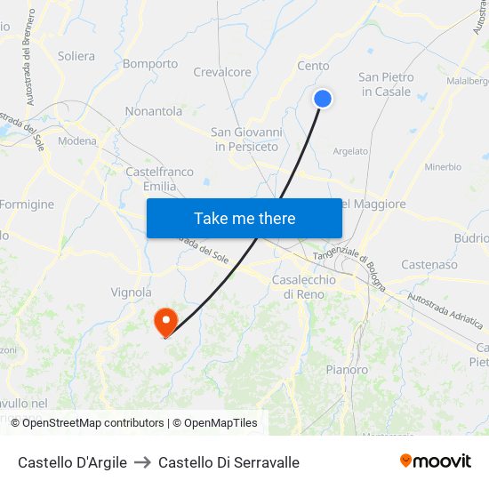 Castello D'Argile to Castello Di Serravalle map