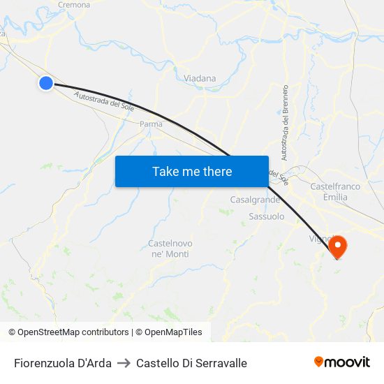 Fiorenzuola D'Arda to Castello Di Serravalle map