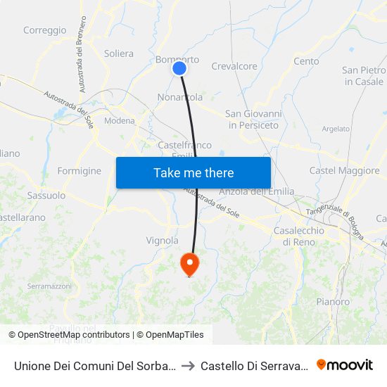 Unione Dei Comuni Del Sorbara to Castello Di Serravalle map