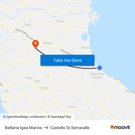 Bellaria-Igea Marina to Castello Di Serravalle map