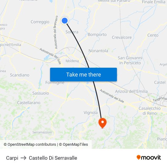 Carpi to Castello Di Serravalle map