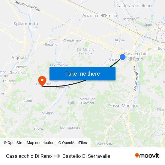 Casalecchio Di Reno to Castello Di Serravalle map