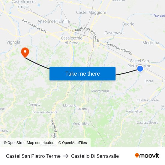 Castel San Pietro Terme to Castello Di Serravalle map
