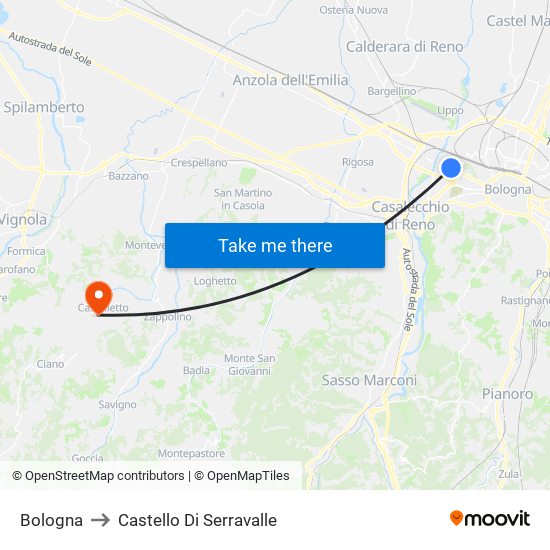 Bologna to Castello Di Serravalle map