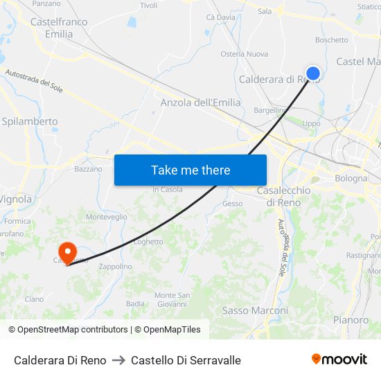 Calderara Di Reno to Castello Di Serravalle map