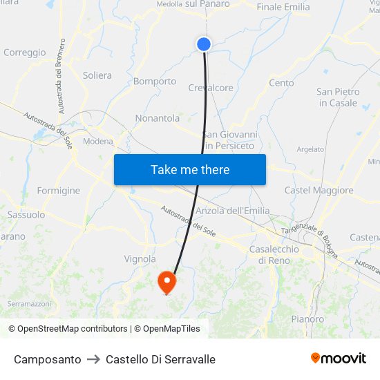 Camposanto to Castello Di Serravalle map