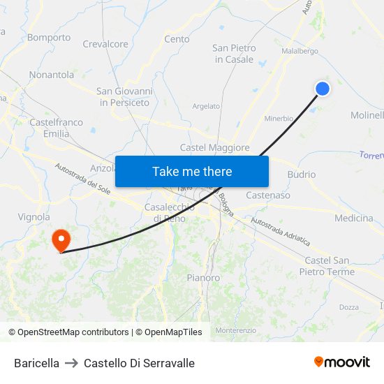 Baricella to Castello Di Serravalle map