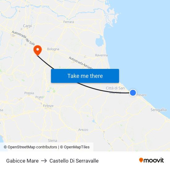 Gabicce Mare to Castello Di Serravalle map