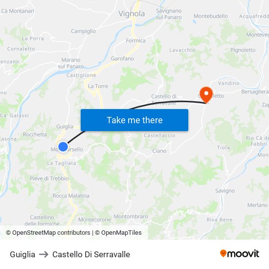 Guiglia to Castello Di Serravalle map