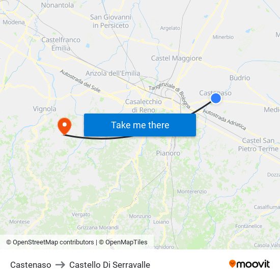 Castenaso to Castello Di Serravalle map
