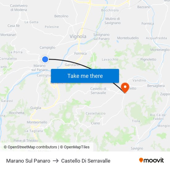 Marano Sul Panaro to Castello Di Serravalle map