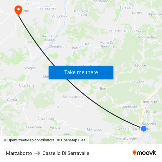 Marzabotto to Castello Di Serravalle map