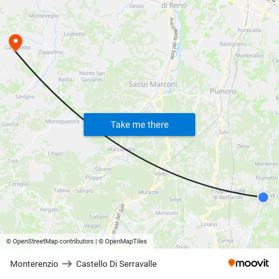 Monterenzio to Castello Di Serravalle map