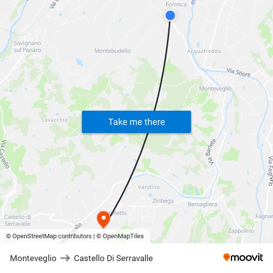 Monteveglio to Castello Di Serravalle map