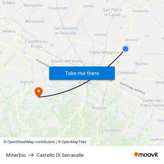 Minerbio to Castello Di Serravalle map