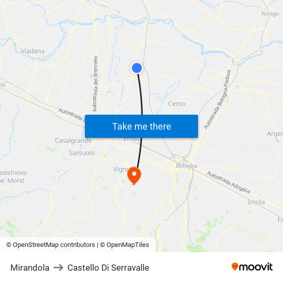 Mirandola to Castello Di Serravalle map