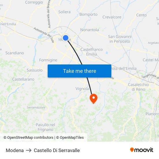 Modena to Castello Di Serravalle map