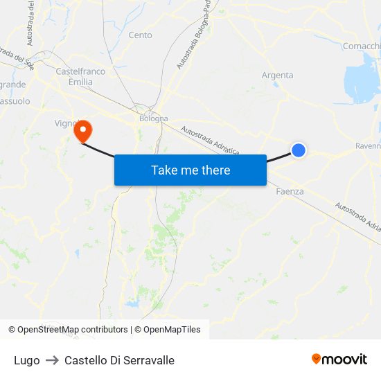 Lugo to Castello Di Serravalle map