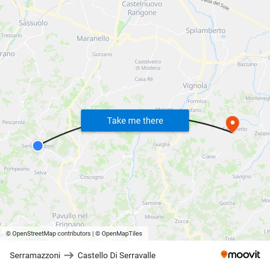 Serramazzoni to Castello Di Serravalle map