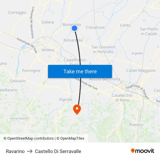 Ravarino to Castello Di Serravalle map