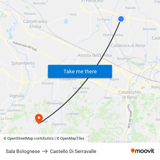 Sala Bolognese to Castello Di Serravalle map