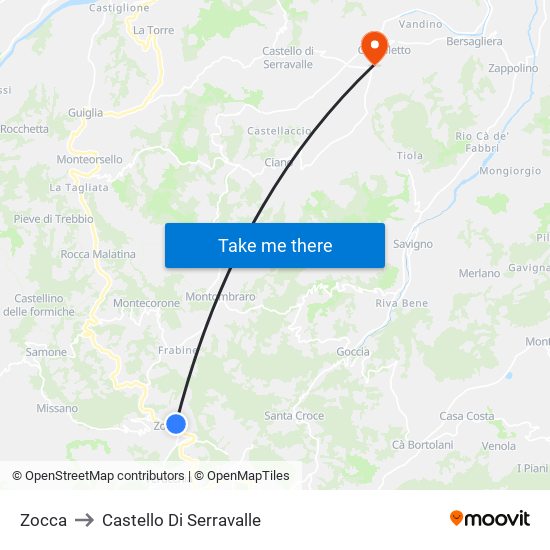 Zocca to Castello Di Serravalle map