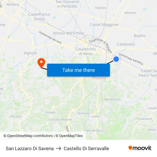 San Lazzaro Di Savena to Castello Di Serravalle map