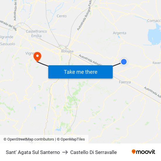 Sant' Agata Sul Santerno to Castello Di Serravalle map