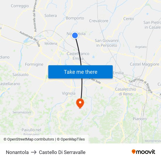 Nonantola to Castello Di Serravalle map