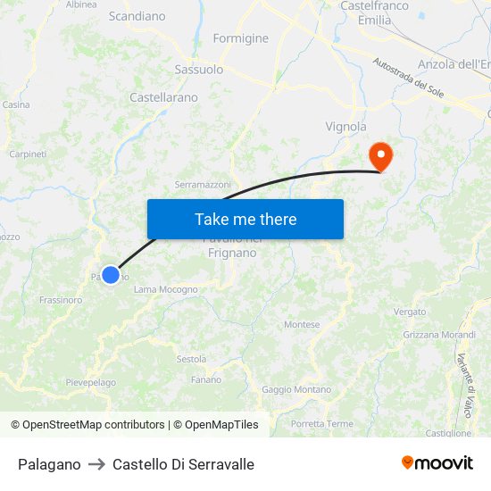 Palagano to Castello Di Serravalle map