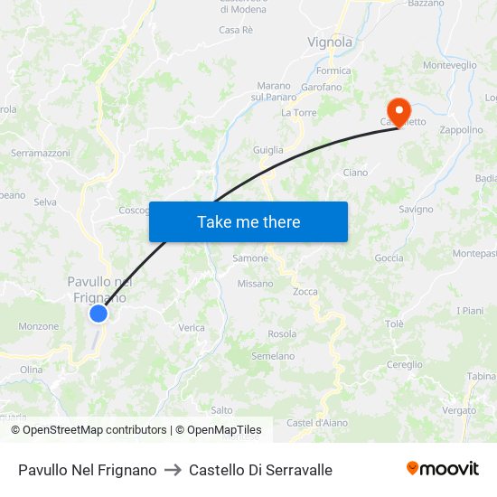 Pavullo Nel Frignano to Castello Di Serravalle map