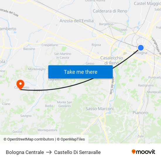 Bologna Centrale to Castello Di Serravalle map