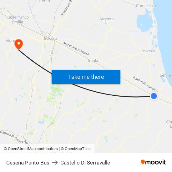 Cesena Punto Bus to Castello Di Serravalle map