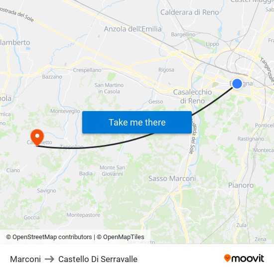 Marconi to Castello Di Serravalle map