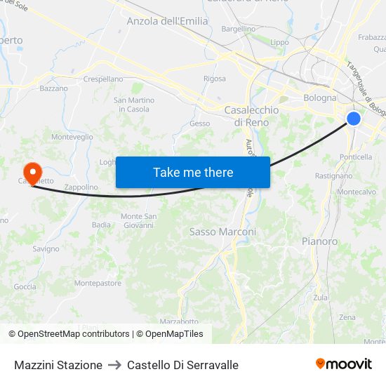 Mazzini Stazione to Castello Di Serravalle map