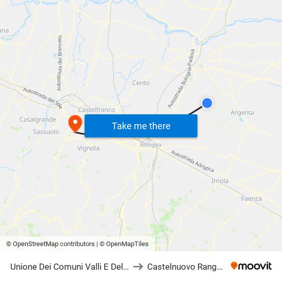 Unione Dei Comuni Valli E Delizie to Castelnuovo Rangone map