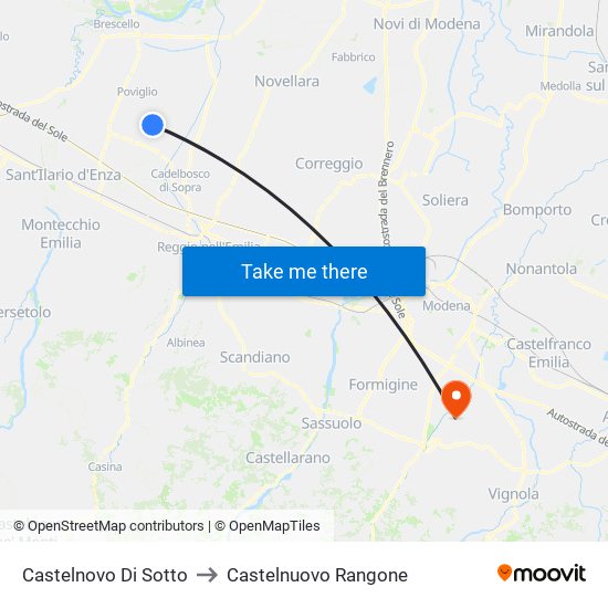 Castelnovo Di Sotto to Castelnuovo Rangone map